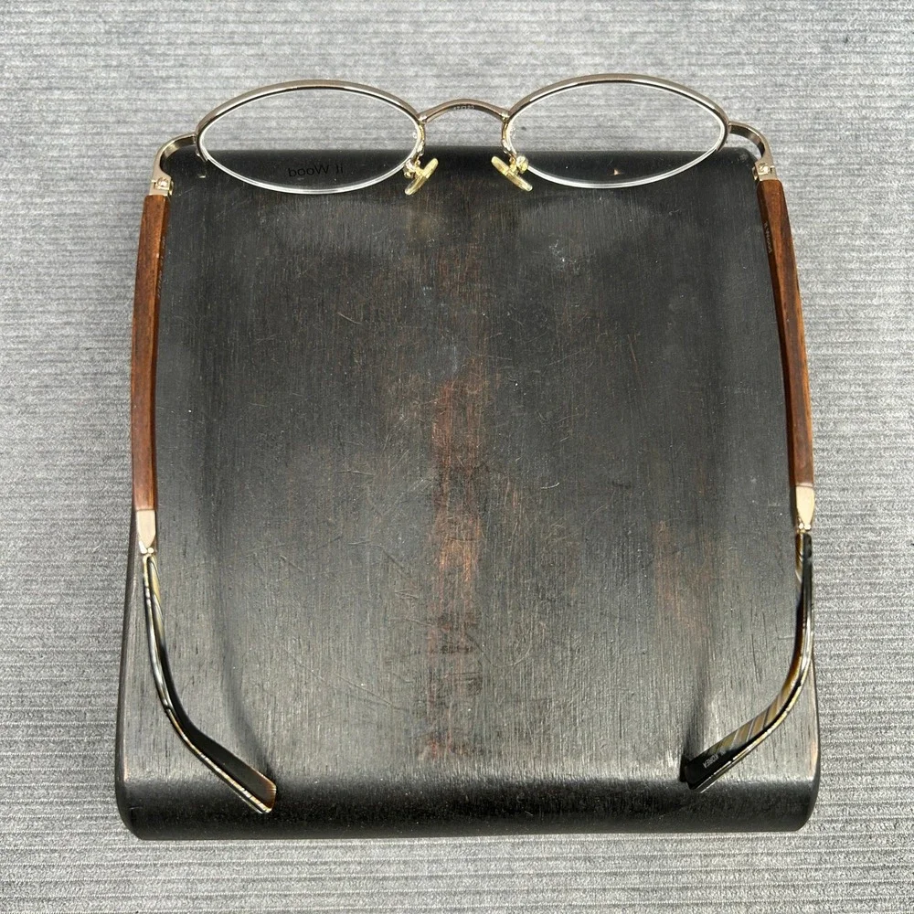 It Wood Gold Semi Rimless Oval Y2k Eyeglass Frames Wood Temples 47-20-140 C1